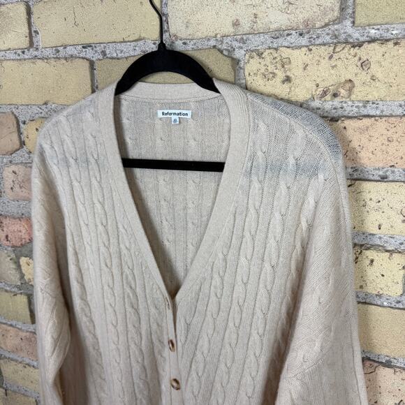 Reformation Giusta Cream 100% Cashmere Oversized Cable Knit Cardigan Sweater XS - Picture 3 of 7